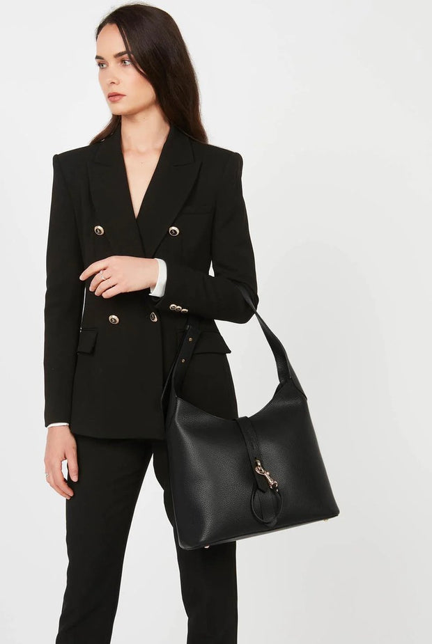 Lancaster Paris Shoulder Bag - Foulonne Double Hook - Leather - Black