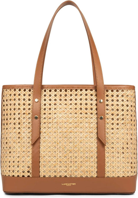 Lancaster Paris Shoulder Bag - Cannage Rotin - Leather + Reed