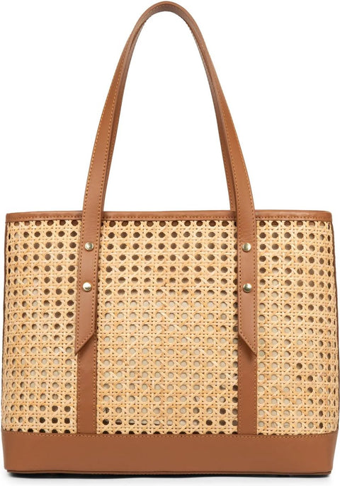 Lancaster Paris Shoulder Bag - Cannage Rotin - Leather + Reed